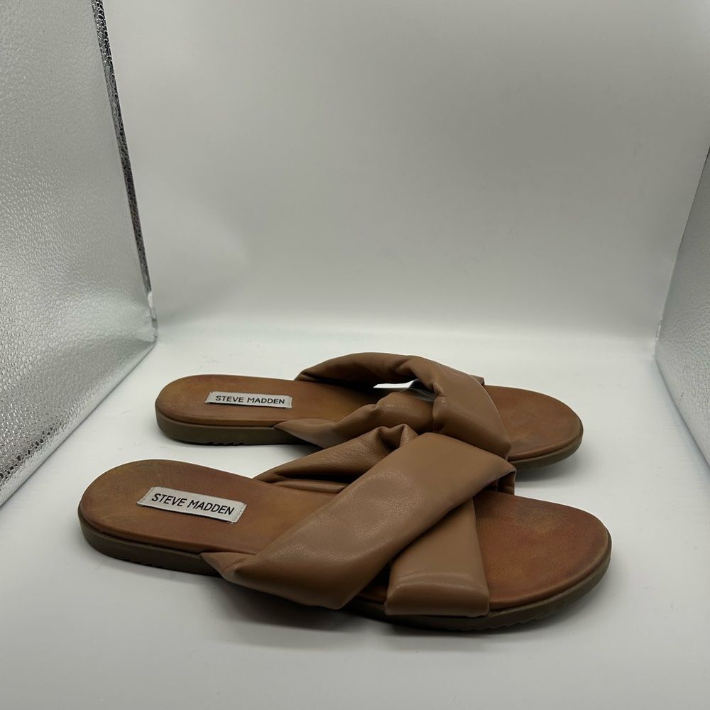 Steve Madden Brown Twisted Strap Slide Sandals